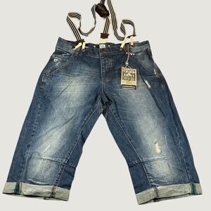 Third & Army Mens 34 Denim Crop Pants Suspenders Utility Workwear NWT